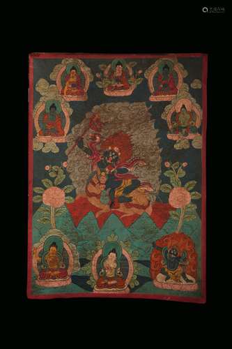 A Natural Mineral Colored Drawing Palden Lhamo Thang-ga