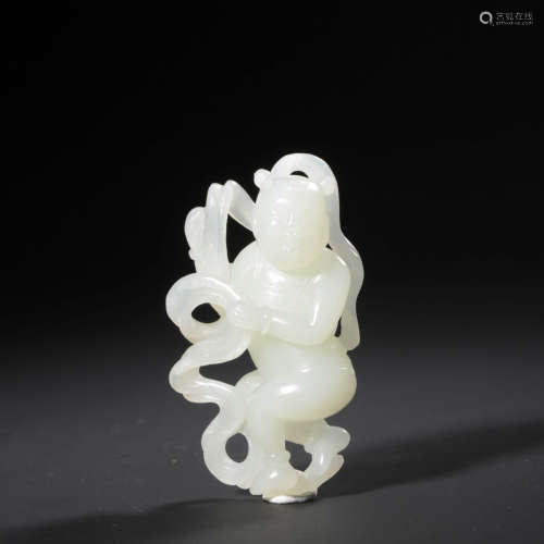 A White Jade Carved Boy Ornament