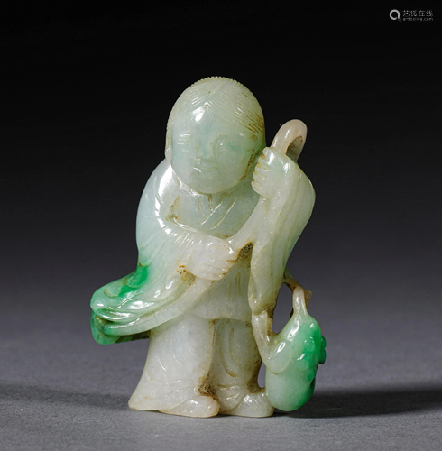 A CHINESE VINTAGE JADEITE HUMAN FIGURINE