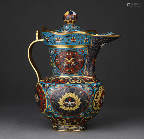 A CHINESE VINTAGE CLOISONNE KETTLE