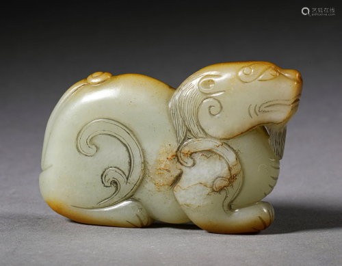 A CHINESE HETIAN ZILIAO JADE MYTHICAL BEAST