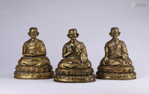 THREE CHINESE VINTAGE GILT BRONZE BUDDHA STATUES