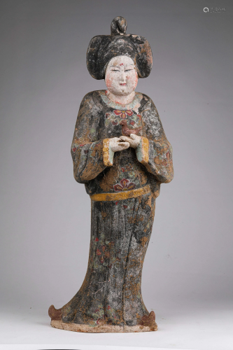 A CHINESE VINTAGE PORTTERY COURT LADY STATUE