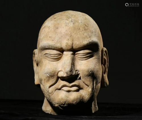 A CHINESE VINTAGE JADE STONE BUDDHA HEAD STATUE