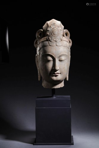 A CHINESE VINTAGE BUDDHA HEAD STONE STATUE