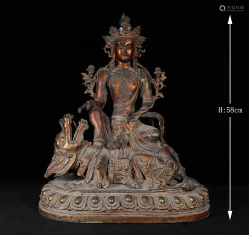 A GILT BRONZE MANJUSHRI BUDDHA STATUE