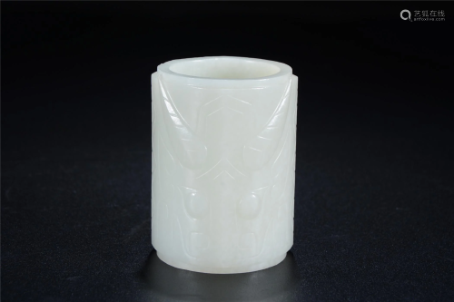 A WHITE JADE CONG VINTAGE RITUAL ITEM