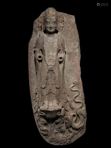 A CHINESE VINTAGE BUDDHA STONE STATUE