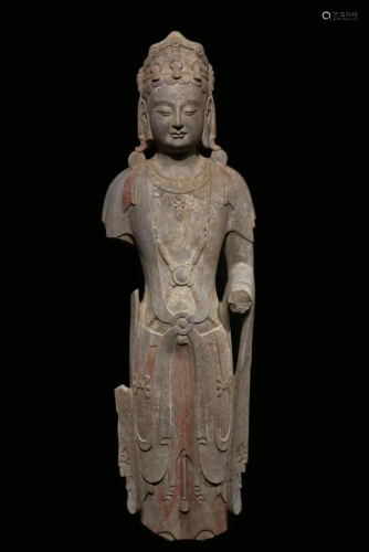 A CHINESE VINTAGE BUDDHA STONE STATUE