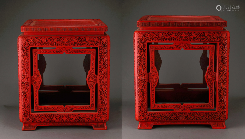 A PAIR OF CHINESE LACQUER STOOLS