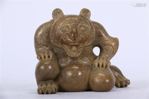 A JADE BEAR FIGURINE