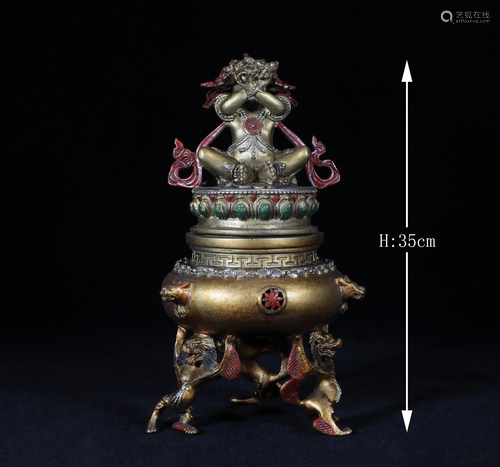 A GILT BRONZE INCENSE BURNER OR HOLDER