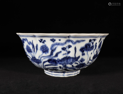 A BLUE-AND-WHITE GLAZE PORCELAIN BOWL