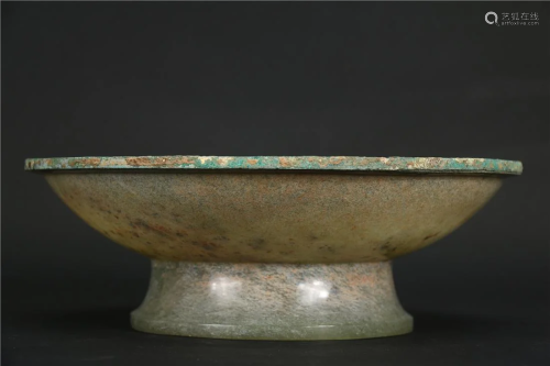 A GOLD RIMMED HETIAN JADE PLATE