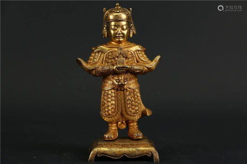 A GILT BRONZE STATUE OF GUAN PING