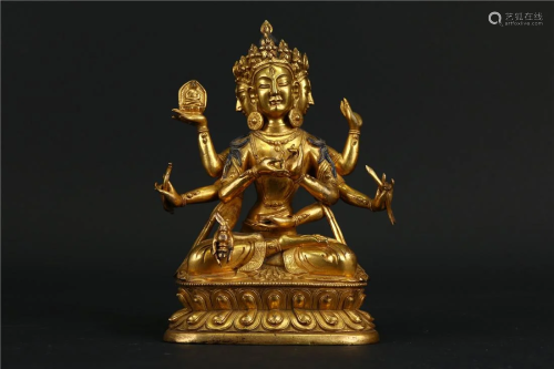 A GILT BRONZE BUDDHA TARA STATUE