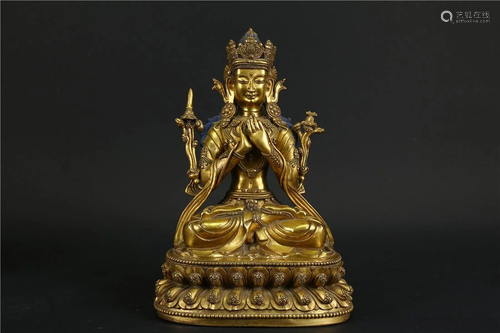 A GILT BRONZE MAITREYA BUDDHA STATUE