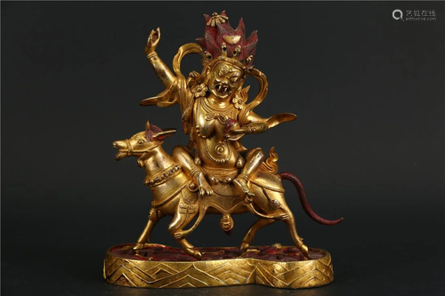 A GILT BRONZE AUSPICIOUS TIANMU STATUE