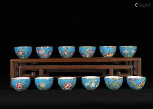 A SET OF TWELVE ENAMEL GLAZE CUPS