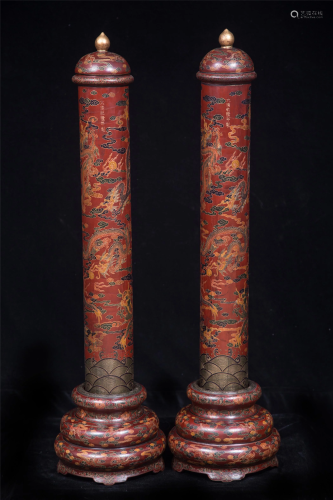 A PAIR OF LACQUER INCENSE HOLDERS