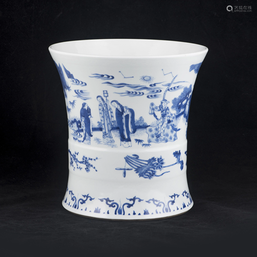 A Chinese blue and white brush pot