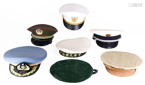 Asian military hats: 3 Chinese, a Thai, a S. Vietnamese