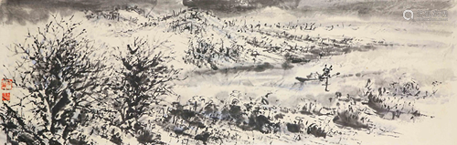 Chinese mountain landscape with boats and figures