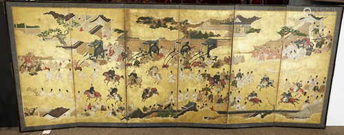 A Japanese six panel Tale of Genji screen