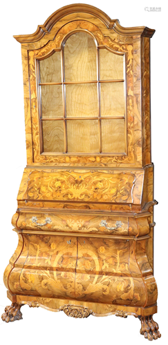 A Baroque style marquetry decorated secretary bookcase