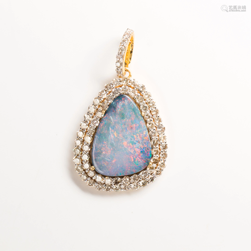 A black opal, diamond and eighteen karat gold pendant