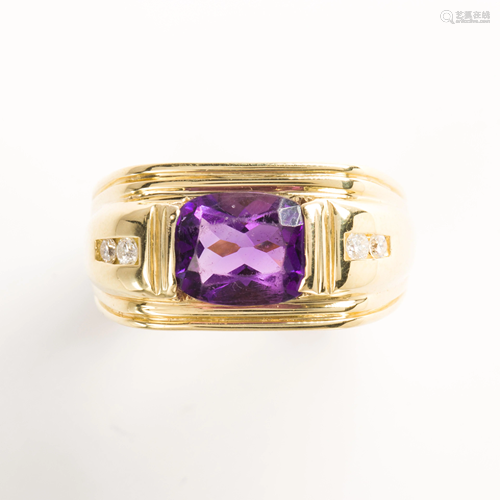 An amethyst, diamond and eighteen karat gold ring