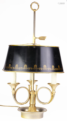 A French tole decorated bouillotte lamp