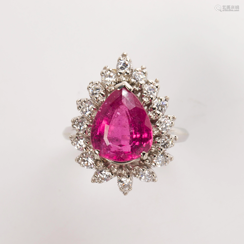 A tourmaline, diamond and fourteen karat white gold