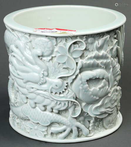 A Chinese celadon dragon brushpot, Chen Guo Zhi