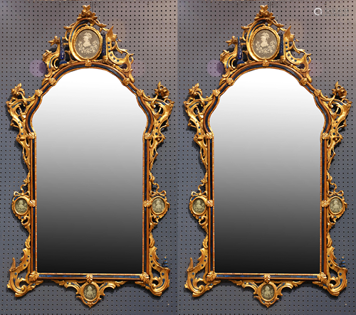 A near identical pair of Venetian giltwood mirrors,