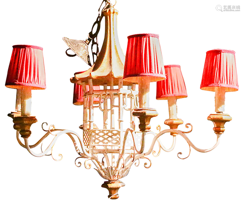 A Chinoiserie decorated chandelier possibly Venetian