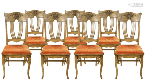 A (set of 7) Mission oak chairs, fashioned in the