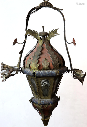 An Italian, possibly Venetian, tole decorated lantern,