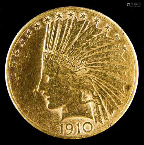 A 1910-S $10 Indian Head Gold coin