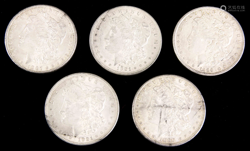 A (lot of 5) Morgan dollars, including 1889, 1897,