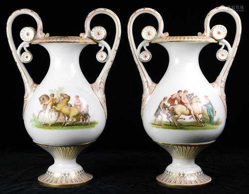 A pair of French polychrome decorated vases likely 19th