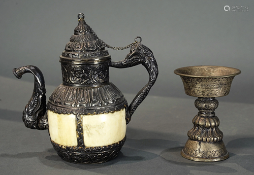 A (lot of 2) Tibetan silver table articles