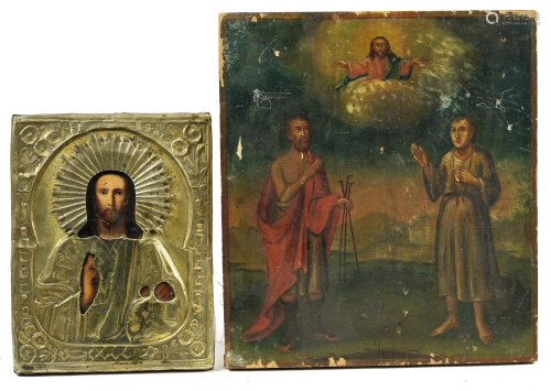 (lot of 2) A group of Russian paint decorated wood