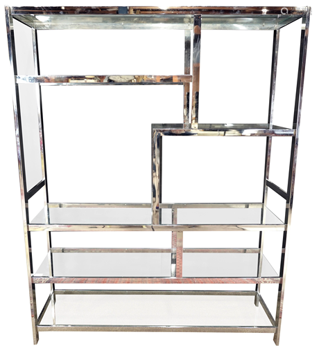 A Milo Baughman style chrome and glass etagere