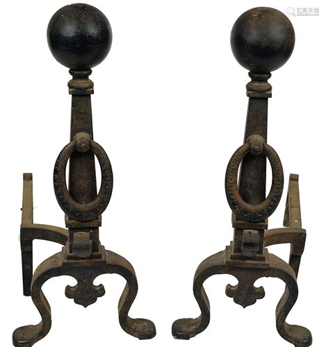 A pair of Spanish Revival andirons, each having a