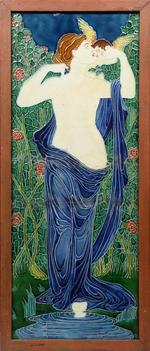 A large Art Nouveau scenic tile circa 1900