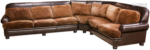 A Large Modern leather sectional couch