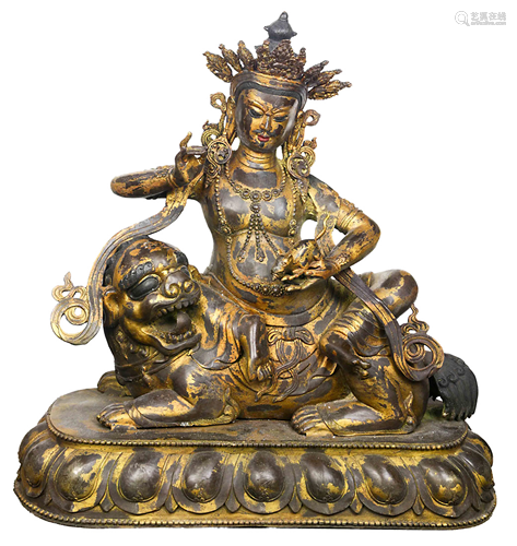 A Chinese gilt bronze seated Manjusri