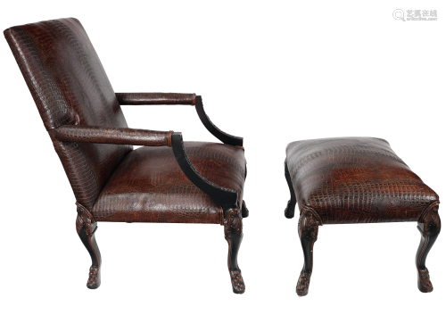 A Contemporary Georgian style armchair and ottoman