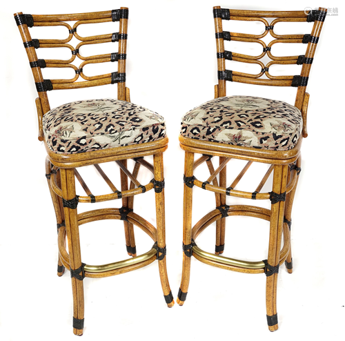 A pair of McGuire San Francisco faux bamboo bar stools